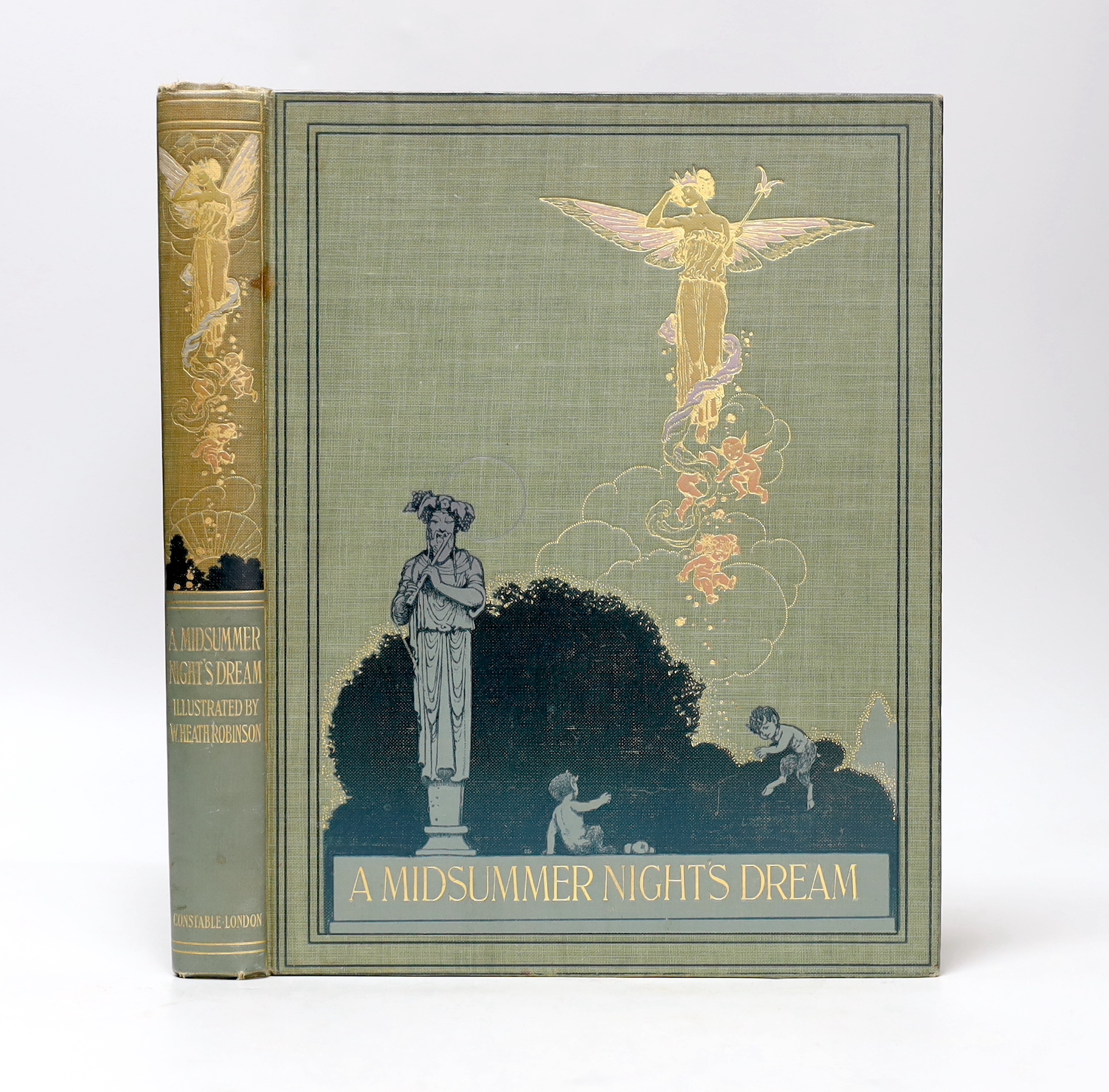 Shakespeare, William - A Midsummer-Night’s Dream, illustrated by W. Heath Robinson, 1st trade edition, 4to, original publishers light green pictorial boards, with 12 tissue-guarded tipped-in colour plates and 32 black an